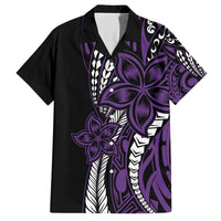 Polynesian Plumeria Floral Tattoo Pattern Family Matching Short Sleeve Bodycon Dress and Hawaiian Shirt Purple Style LT9 Dad's Shirt - Short Sleeve Purple - Polynesian Pride