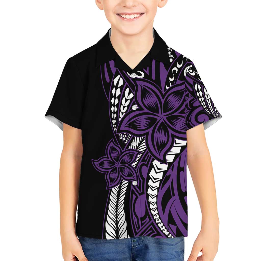 Polynesian Plumeria Floral Tattoo Pattern Family Matching Short Sleeve Bodycon Dress and Hawaiian Shirt Purple Style LT9 Son's Shirt Purple - Polynesian Pride