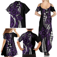 Polynesian Plumeria Floral Tattoo Pattern Family Matching Summer Maxi Dress and Hawaiian Shirt Purple Style LT9 - Polynesian Pride