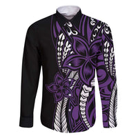Polynesian Plumeria Floral Tattoo Pattern Family Matching Summer Maxi Dress and Hawaiian Shirt Purple Style LT9 Dad's Shirt - Long Sleeve Purple - Polynesian Pride
