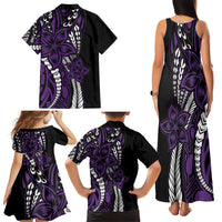 Polynesian Plumeria Floral Tattoo Pattern Family Matching Tank Maxi Dress and Hawaiian Shirt Purple Style LT9 - Polynesian Pride