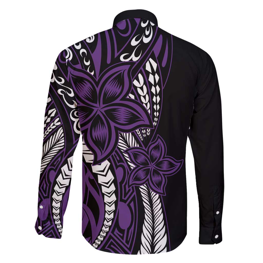 Polynesian Plumeria Floral Tattoo Pattern Family Matching Tank Maxi Dress and Hawaiian Shirt Purple Style LT9 - Polynesian Pride