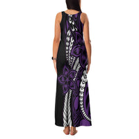 Polynesian Plumeria Floral Tattoo Pattern Family Matching Tank Maxi Dress and Hawaiian Shirt Purple Style LT9 - Polynesian Pride