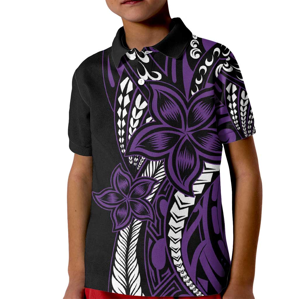 Polynesian Plumeria Floral Tattoo Pattern Kid Polo Shirt Purple Style