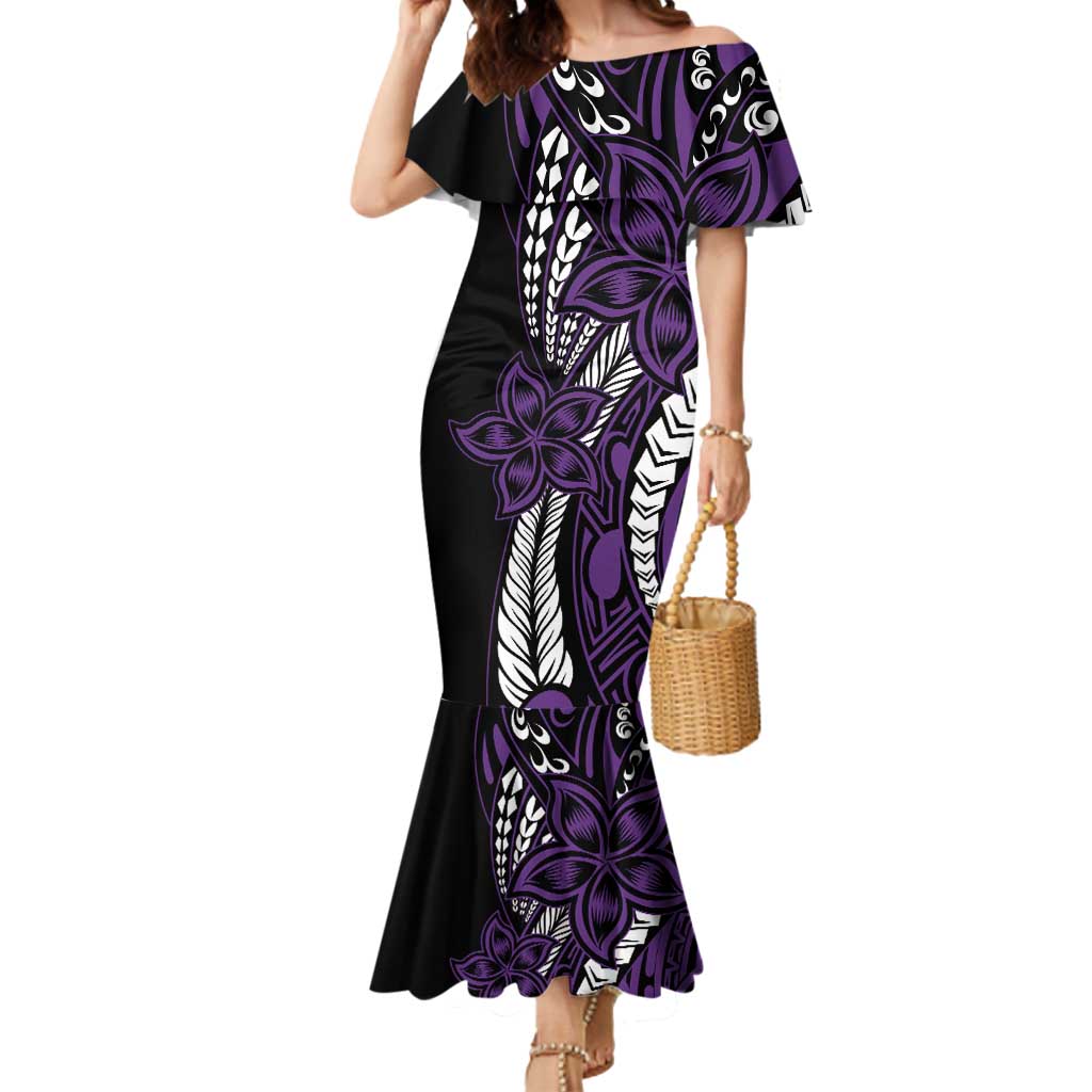 Polynesian Plumeria Floral Tattoo Pattern Mermaid Dress Purple Style LT9 Women Purple - Polynesian Pride