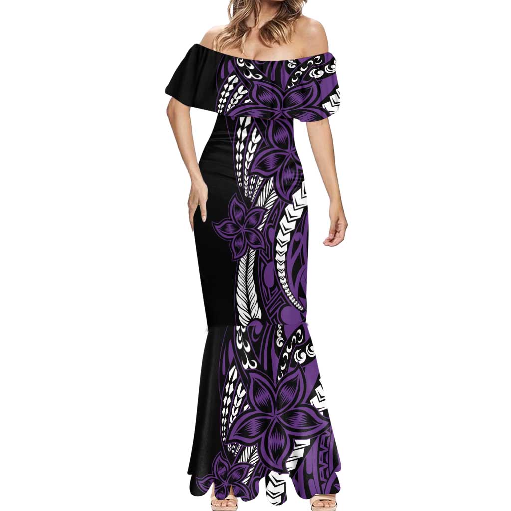 Polynesian Plumeria Floral Tattoo Pattern Mermaid Dress Purple Style LT9 - Polynesian Pride