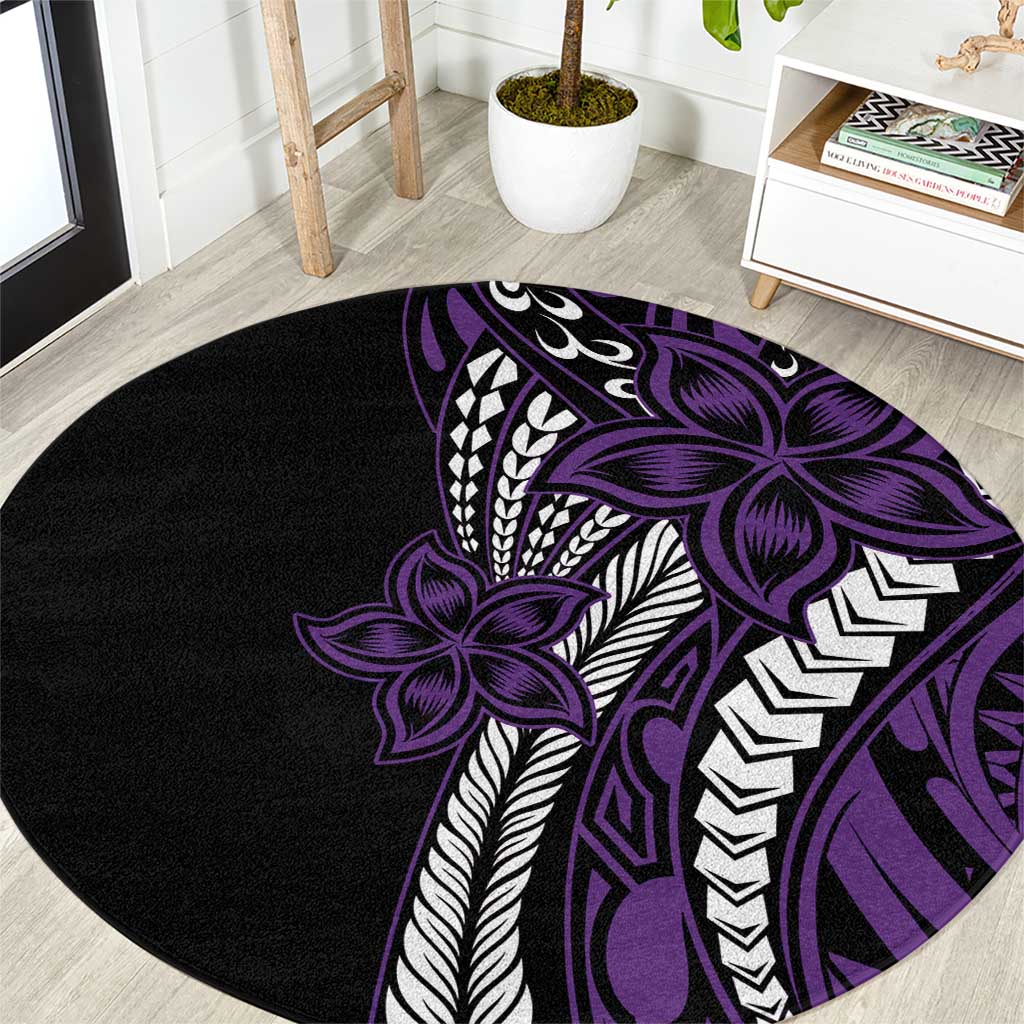 Polynesian Plumeria Floral Tattoo Pattern Round Carpet Purple Style LT9 Purple - Polynesian Pride