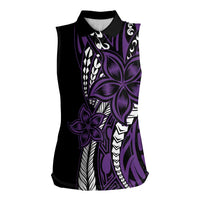 Polynesian Plumeria Floral Tattoo Pattern Women Sleeveless Polo Shirt Purple Style