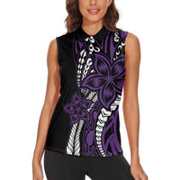 Polynesian Plumeria Floral Tattoo Pattern Women Sleeveless Polo Shirt Purple Style