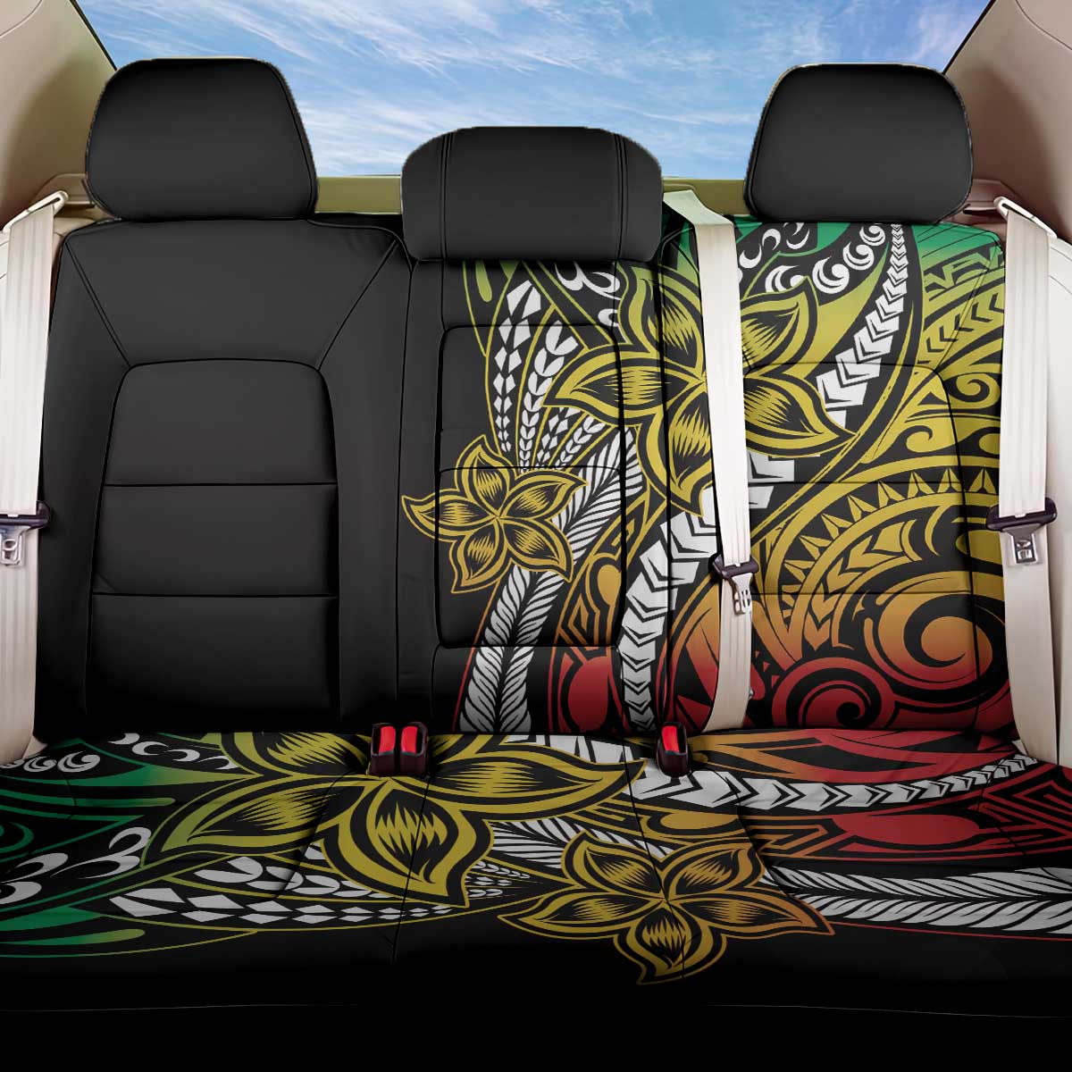 Polynesian Plumeria Floral Tattoo Pattern Back Car Seat Cover Reggae Style LT9 One Size Reggae - Polynesian Pride