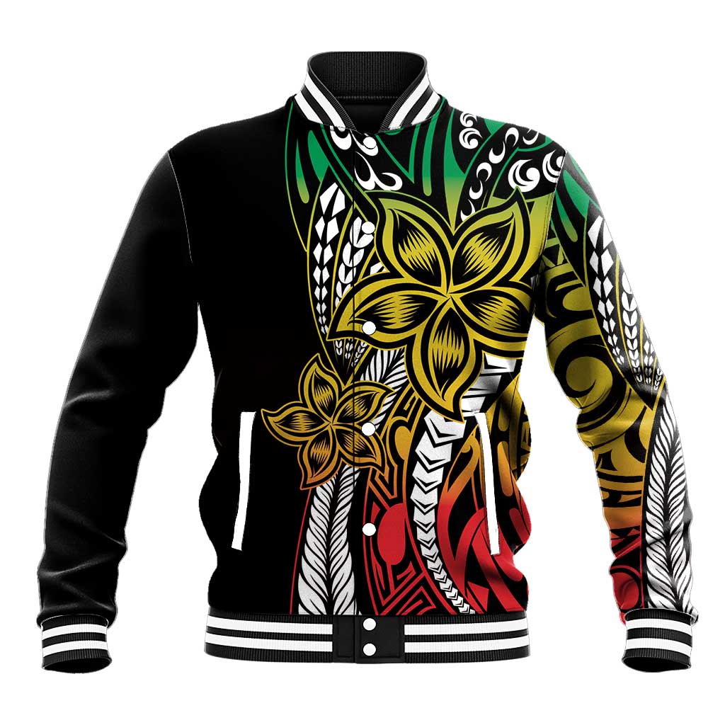 Polynesian Plumeria Floral Tattoo Pattern Baseball Jacket Reggae Style LT9 Unisex Reggae - Polynesian Pride