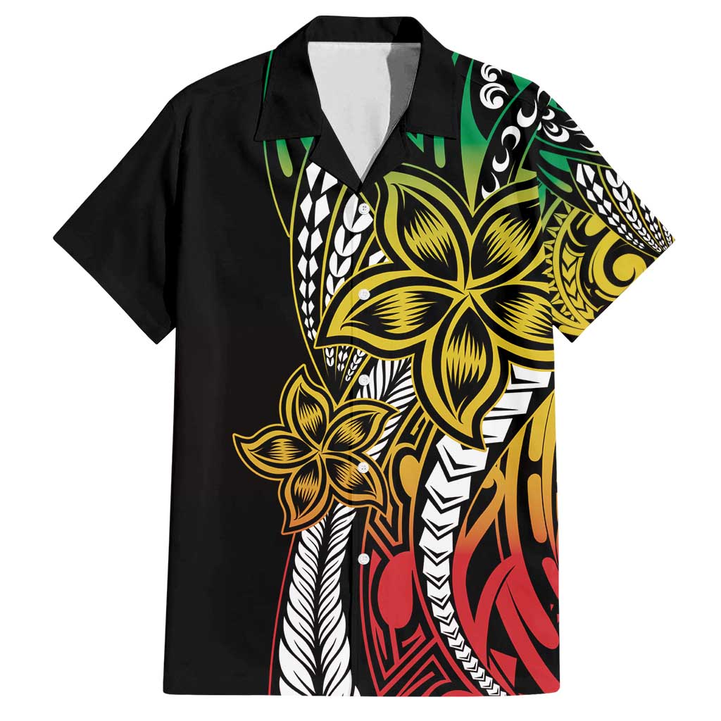 Polynesian Plumeria Floral Tattoo Pattern Family Matching Long Sleeve Bodycon Dress and Hawaiian Shirt Reggae Style LT9 Dad's Shirt - Short Sleeve Reggae - Polynesian Pride
