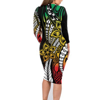 Polynesian Plumeria Floral Tattoo Pattern Family Matching Long Sleeve Bodycon Dress and Hawaiian Shirt Reggae Style LT9 - Polynesian Pride