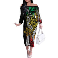 Polynesian Plumeria Floral Tattoo Pattern Family Matching Off The Shoulder Long Sleeve Dress and Hawaiian Shirt Reggae Style LT9 Mom's Dress Reggae - Polynesian Pride