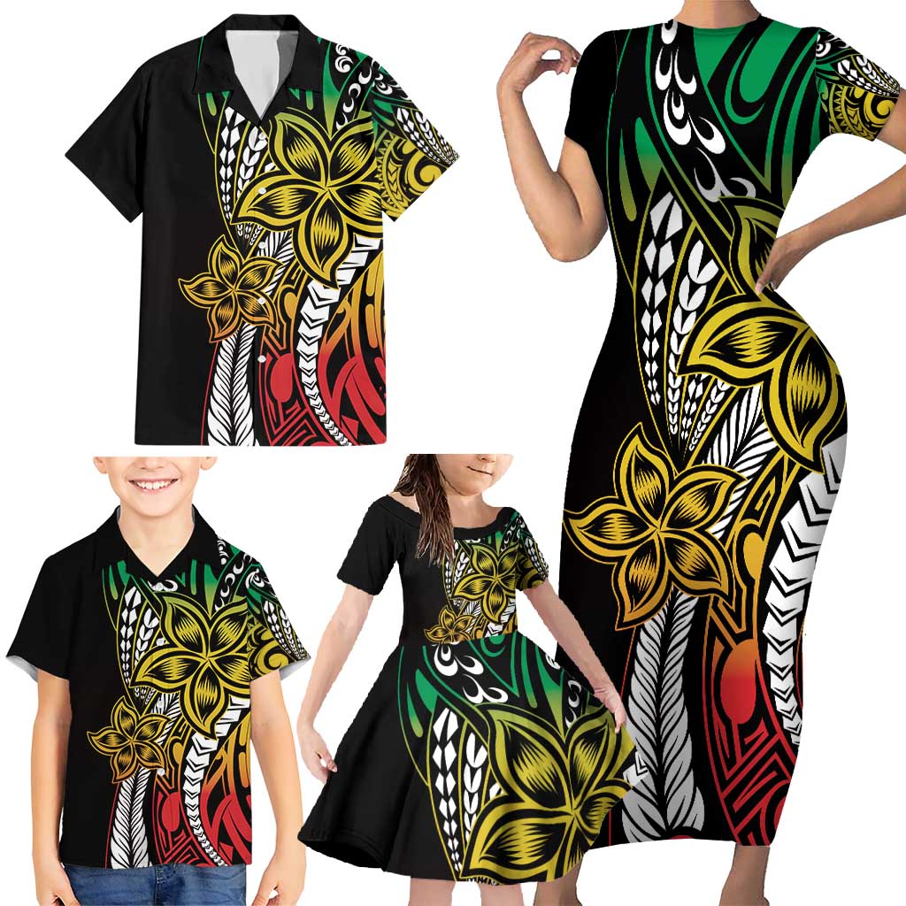 Polynesian Plumeria Floral Tattoo Pattern Family Matching Short Sleeve Bodycon Dress and Hawaiian Shirt Reggae Style LT9 - Polynesian Pride