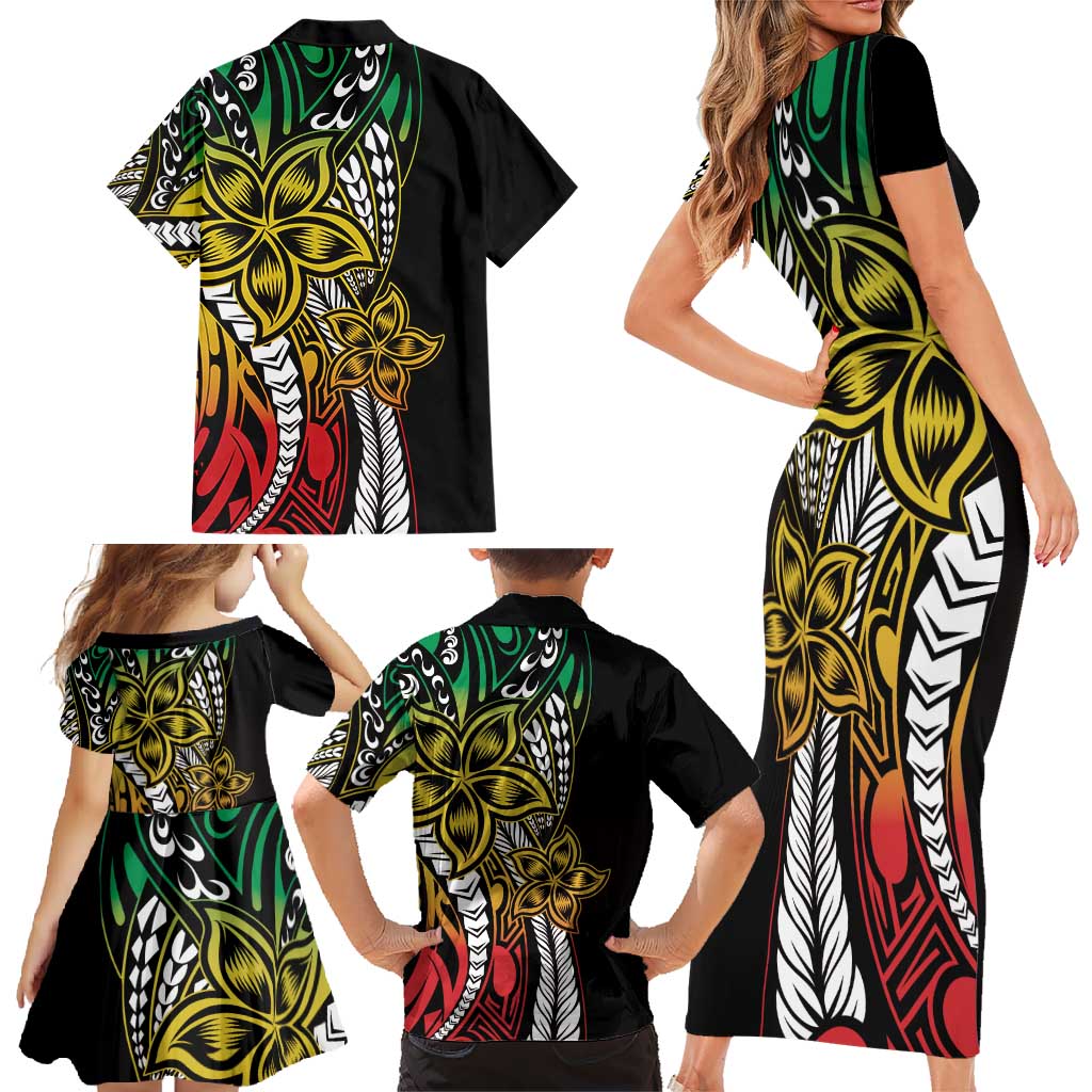Polynesian Plumeria Floral Tattoo Pattern Family Matching Short Sleeve Bodycon Dress and Hawaiian Shirt Reggae Style LT9 - Polynesian Pride