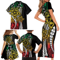 Polynesian Plumeria Floral Tattoo Pattern Family Matching Short Sleeve Bodycon Dress and Hawaiian Shirt Reggae Style LT9 - Polynesian Pride