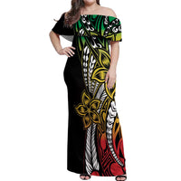 Polynesian Plumeria Floral Tattoo Pattern Off Shoulder Maxi Dress Reggae Style