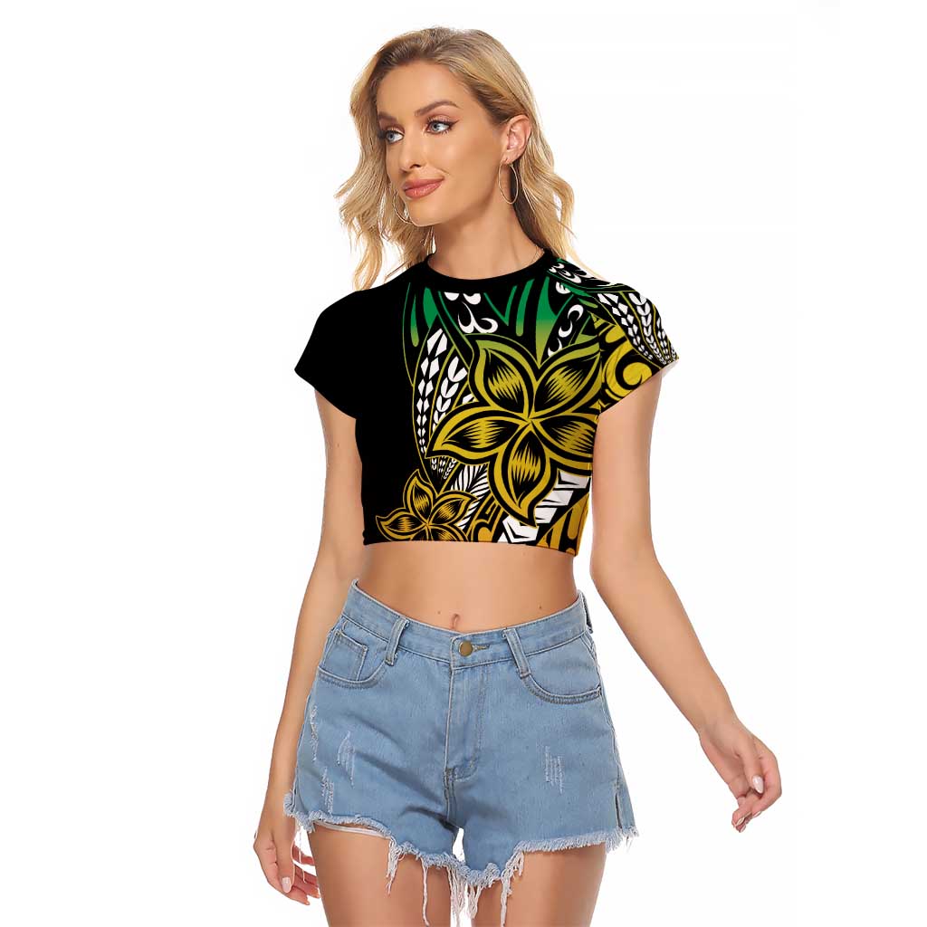 Polynesian Plumeria Floral Tattoo Pattern Raglan Cropped T Shirt Reggae Style