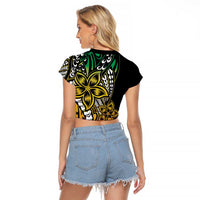 Polynesian Plumeria Floral Tattoo Pattern Raglan Cropped T Shirt Reggae Style