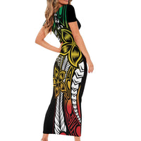 Polynesian Plumeria Floral Tattoo Pattern Short Sleeve Bodycon Dress Reggae Style LT9 - Polynesian Pride