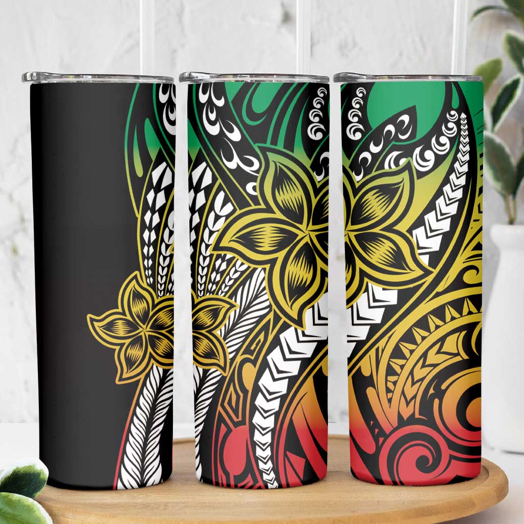 Polynesian Plumeria Floral Tattoo Pattern Skinny Tumbler Reggae Style LT9 - Polynesian Pride