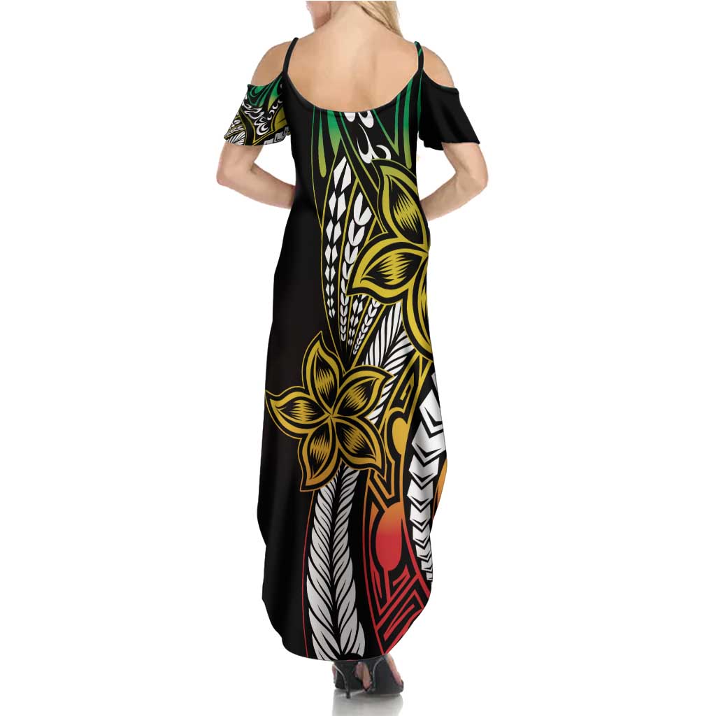 Polynesian Plumeria Floral Tattoo Pattern Summer Maxi Dress Reggae Style