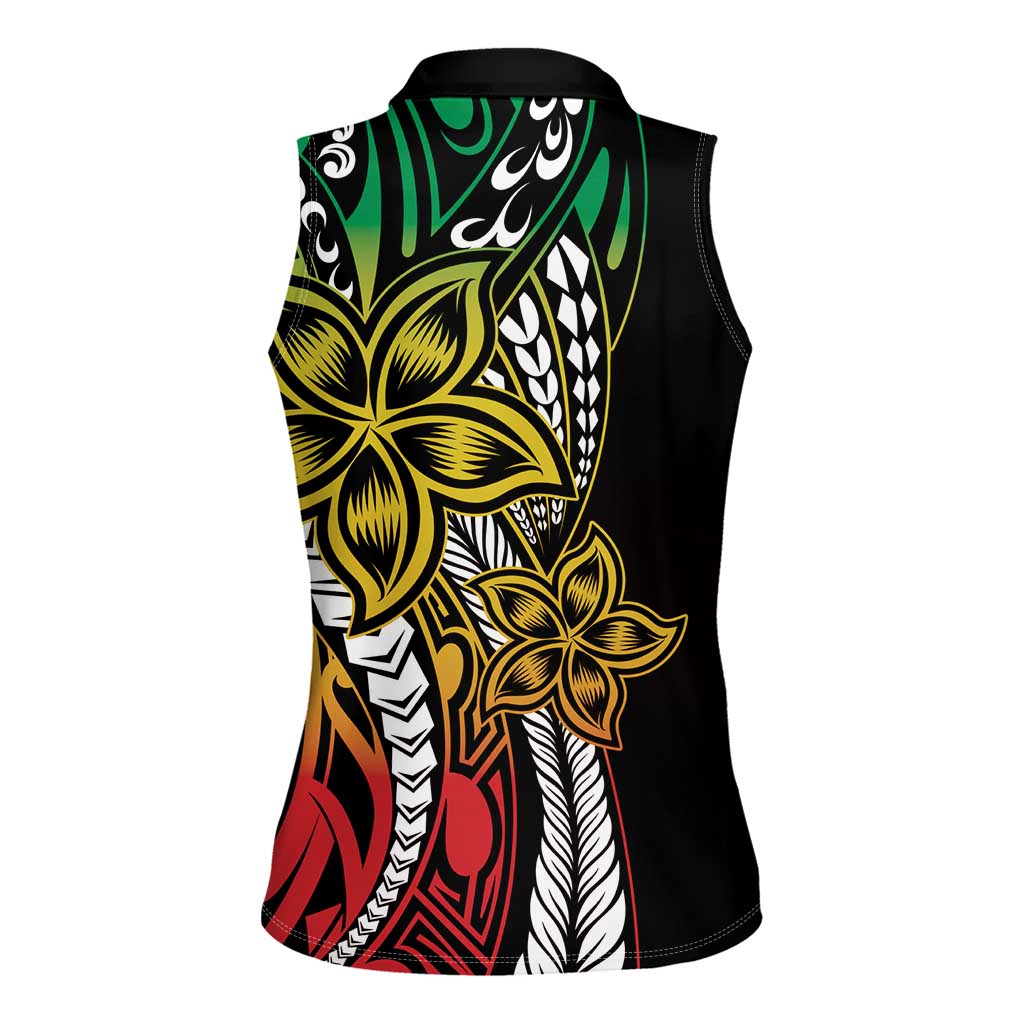 Polynesian Plumeria Floral Tattoo Pattern Women Sleeveless Polo Shirt Reggae Style