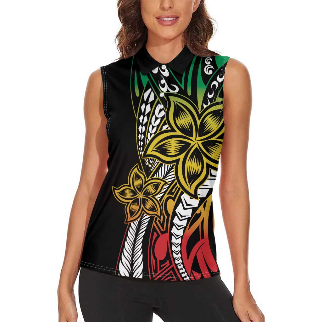 Polynesian Plumeria Floral Tattoo Pattern Women Sleeveless Polo Shirt Reggae Style
