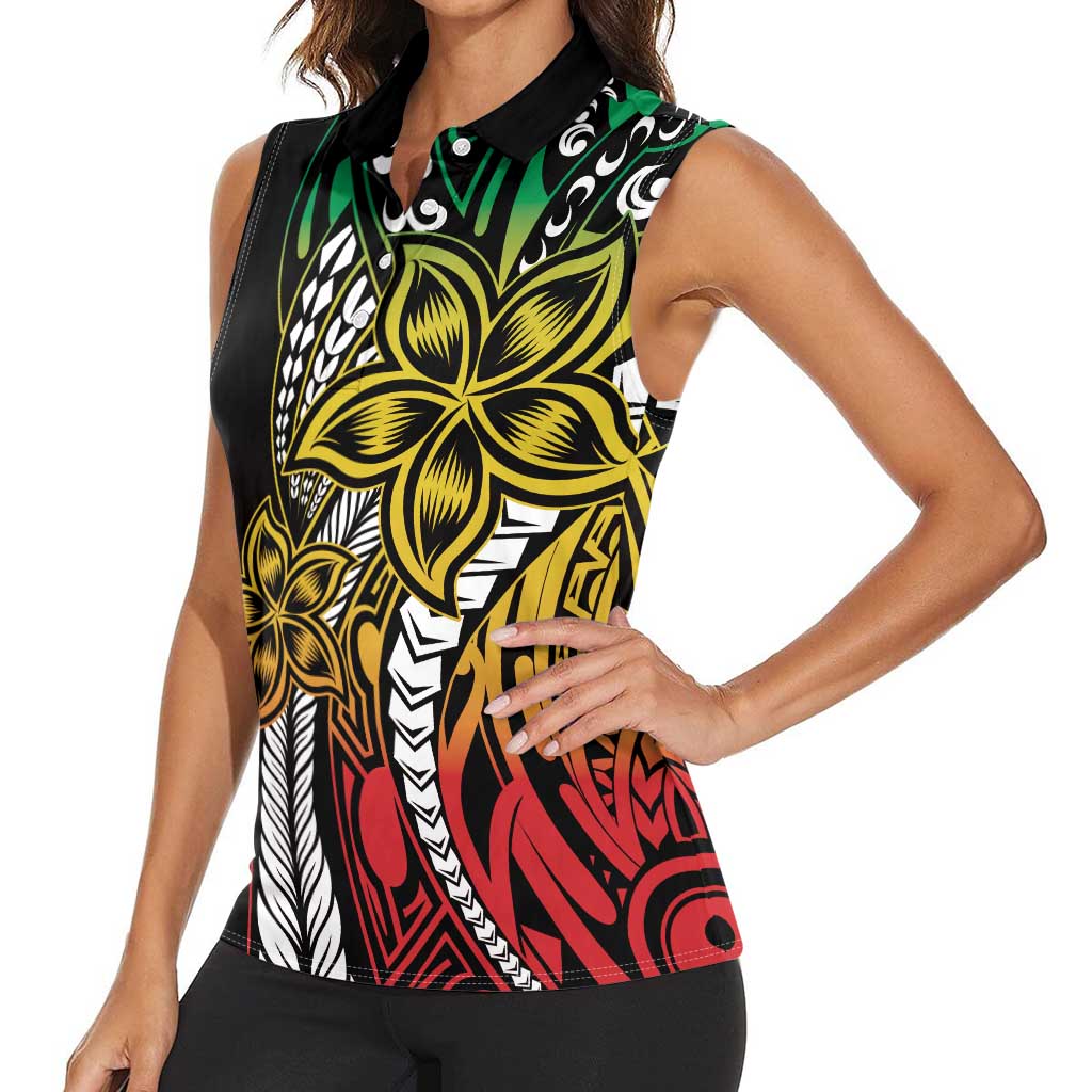 Polynesian Plumeria Floral Tattoo Pattern Women Sleeveless Polo Shirt Reggae Style