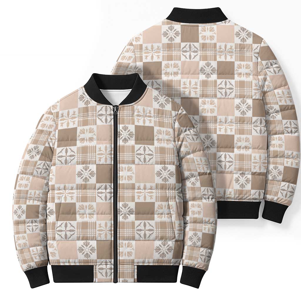 Hawaiian Palaka Quilt Pattern Bomber Puffer Jacket Hawaii Culture Bird of Paradise Exotic Motif - Polynesian Pride