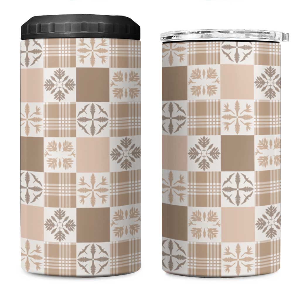 Hawaiian Palaka Quilt Pattern 4 in 1 Can Cooler Tumbler Hawaii Culture Bird of Paradise Exotic Motif LT9 One Size: 16 oz Beige - Polynesian Pride