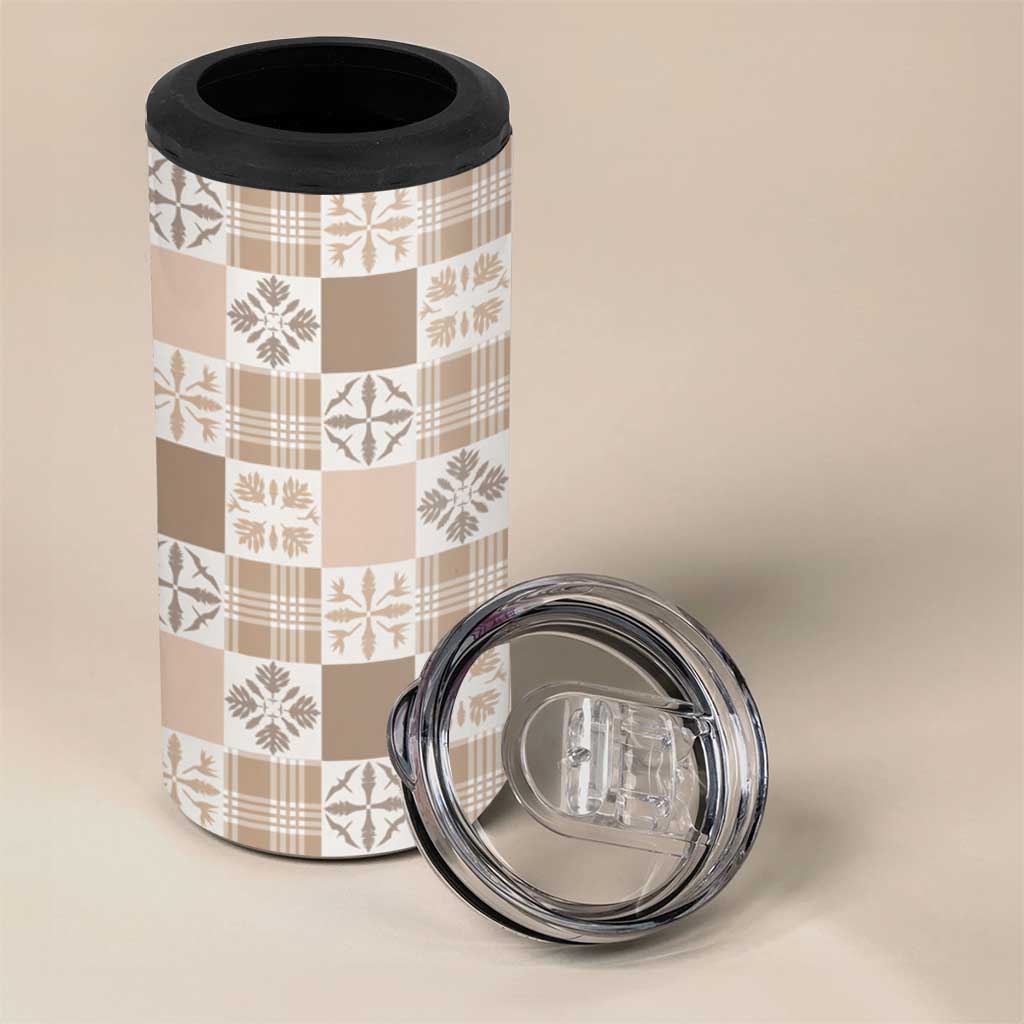 Hawaiian Palaka Quilt Pattern 4 in 1 Can Cooler Tumbler Hawaii Culture Bird of Paradise Exotic Motif LT9 - Polynesian Pride