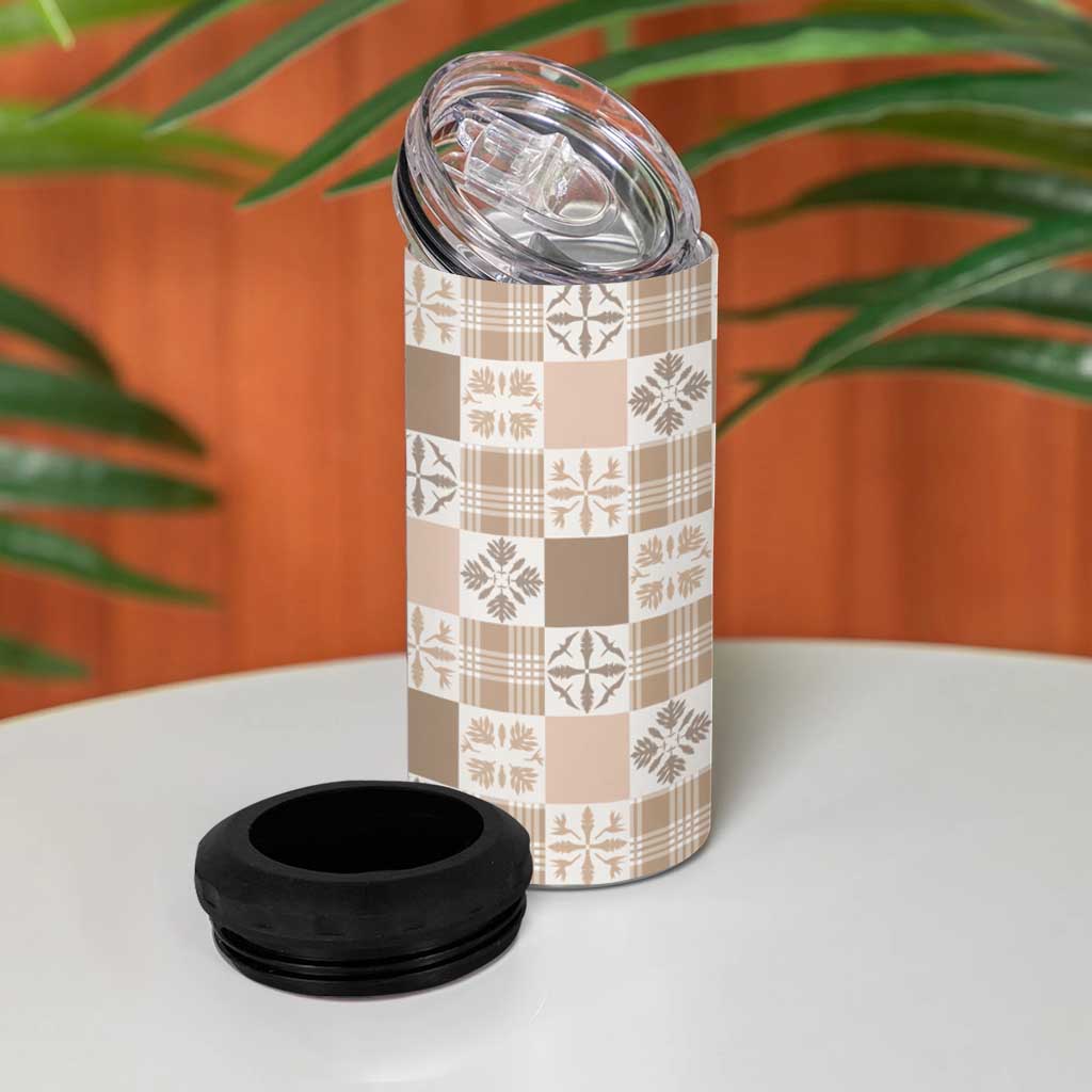 Hawaiian Palaka Quilt Pattern 4 in 1 Can Cooler Tumbler Hawaii Culture Bird of Paradise Exotic Motif LT9 - Polynesian Pride