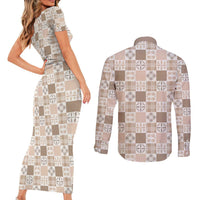 Hawaiian Palaka Quilt Pattern Couples Matching Short Sleeve Bodycon Dress and Long Sleeve Button Shirt Hawaii Culture Bird of Paradise Exotic Motif LT9 - Polynesian Pride