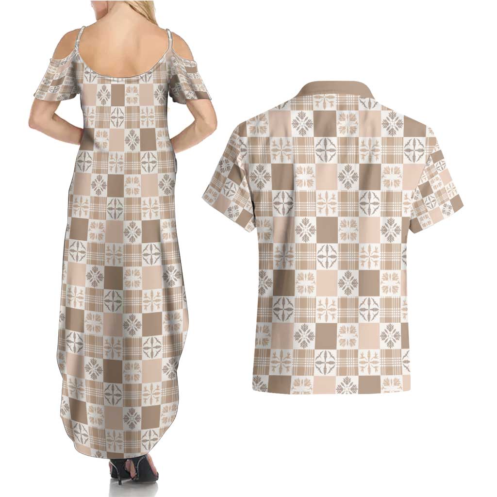 Hawaiian Palaka Quilt Pattern Couples Matching Summer Maxi Dress and Hawaiian Shirt Hawaii Culture Bird of Paradise Exotic Motif LT9 - Polynesian Pride