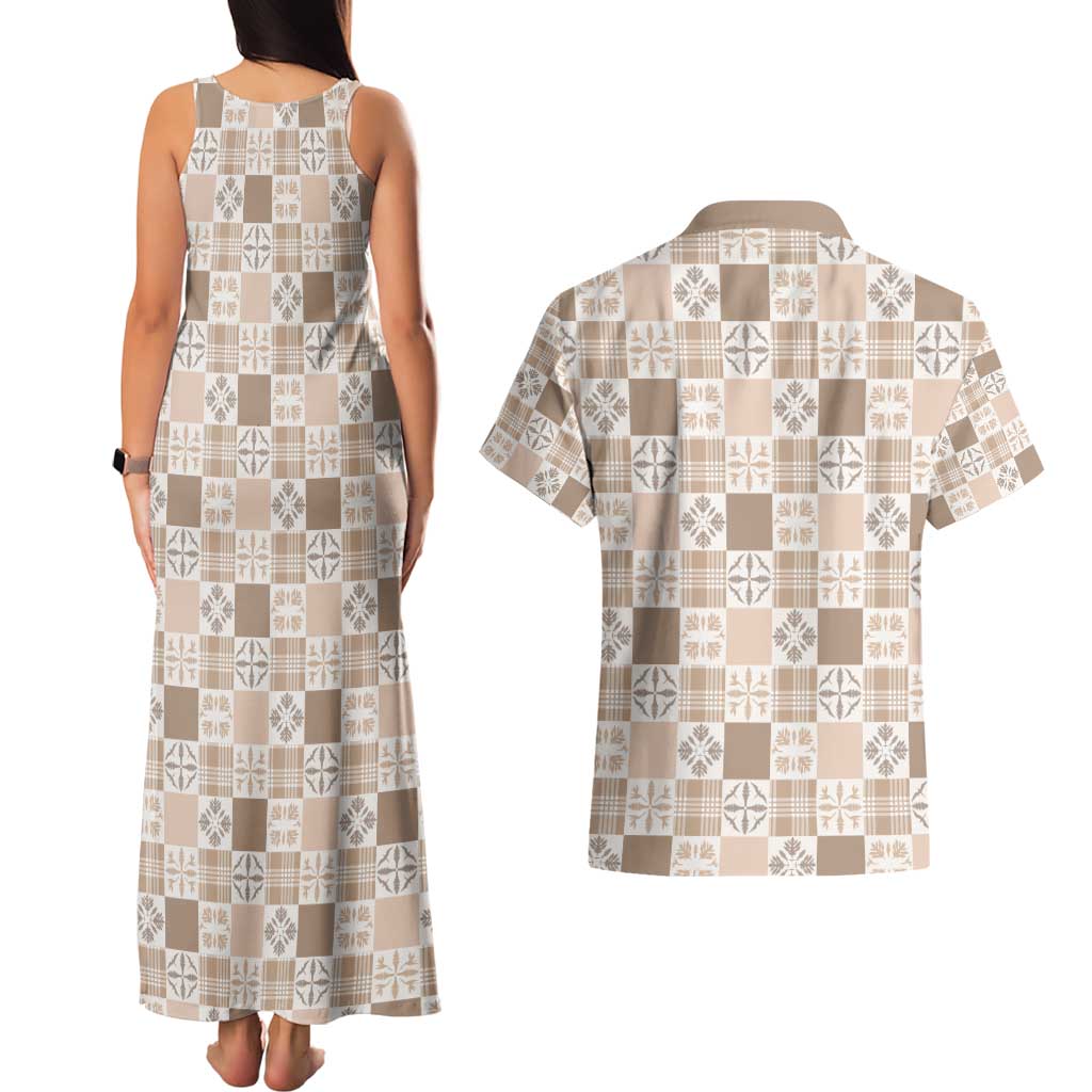 Hawaiian Palaka Quilt Pattern Couples Matching Tank Maxi Dress and Hawaiian Shirt Hawaii Culture Bird of Paradise Exotic Motif LT9 - Polynesian Pride