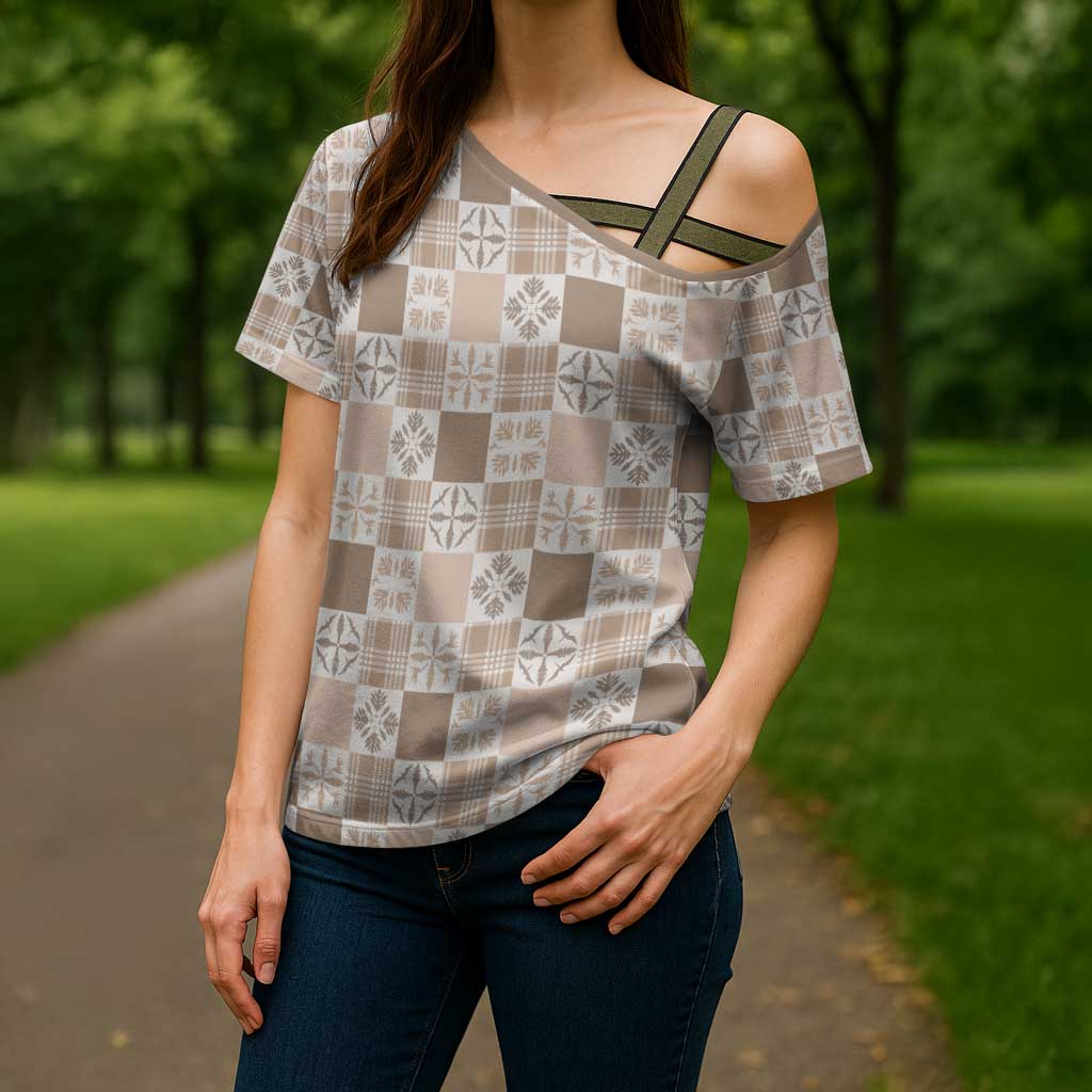 Hawaiian Palaka Quilt Pattern Cross Shoulder Shirt Hawaii Culture Bird of Paradise Exotic Motif - Polynesian Pride