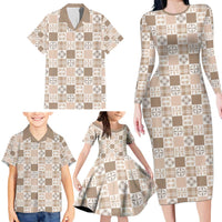 Hawaiian Palaka Quilt Pattern Family Matching Long Sleeve Bodycon Dress and Hawaiian Shirt Hawaii Culture Bird of Paradise Exotic Motif LT9 - Polynesian Pride