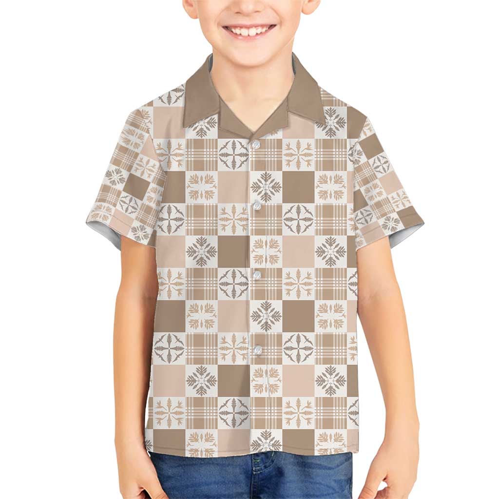 Hawaiian Palaka Quilt Pattern Family Matching Long Sleeve Bodycon Dress and Hawaiian Shirt Hawaii Culture Bird of Paradise Exotic Motif LT9 Son's Shirt Beige - Polynesian Pride