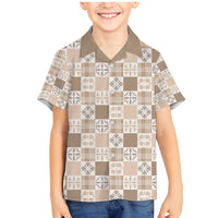 Hawaiian Palaka Quilt Pattern Family Matching Mermaid Dress and Hawaiian Shirt Hawaii Culture Bird of Paradise Exotic Motif LT9 Son's Shirt Beige - Polynesian Pride