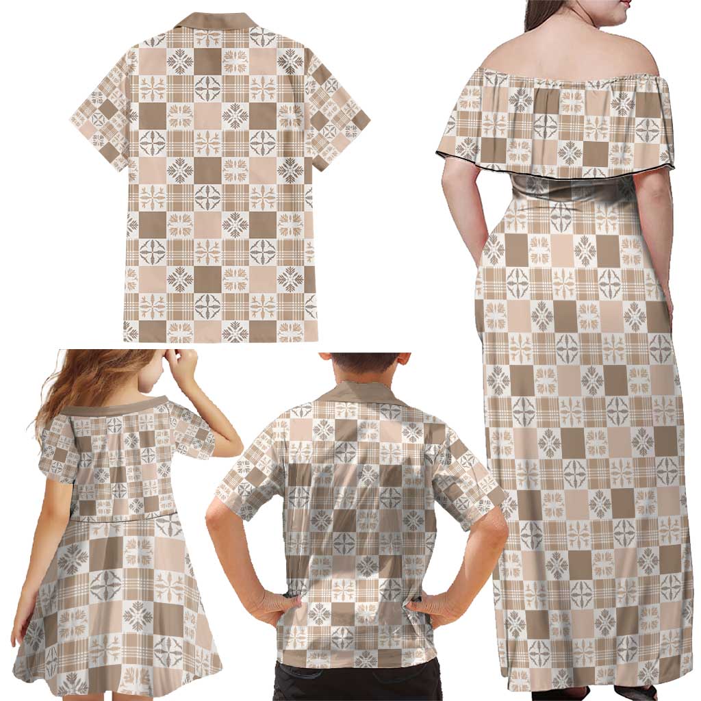 Hawaiian Palaka Quilt Pattern Family Matching Off Shoulder Maxi Dress and Hawaiian Shirt Hawaii Culture Bird of Paradise Exotic Motif LT9 - Polynesian Pride
