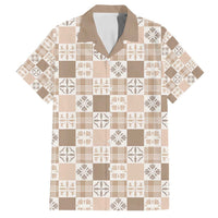 Hawaiian Palaka Quilt Pattern Family Matching Off Shoulder Maxi Dress and Hawaiian Shirt Hawaii Culture Bird of Paradise Exotic Motif LT9 Dad's Shirt - Short Sleeve Beige - Polynesian Pride