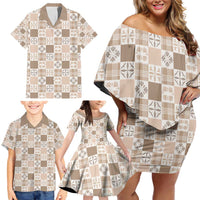 Hawaiian Palaka Quilt Pattern Family Matching Off Shoulder Short Dress and Hawaiian Shirt Hawaii Culture Bird of Paradise Exotic Motif LT9 - Polynesian Pride