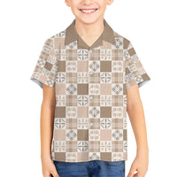 Hawaiian Palaka Quilt Pattern Family Matching Off Shoulder Short Dress and Hawaiian Shirt Hawaii Culture Bird of Paradise Exotic Motif LT9 Son's Shirt Beige - Polynesian Pride
