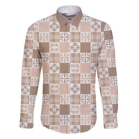 Hawaiian Palaka Quilt Pattern Family Matching Puletasi and Hawaiian Shirt Hawaii Culture Bird of Paradise Exotic Motif LT9 Dad's Shirt - Long Sleeve Beige - Polynesian Pride