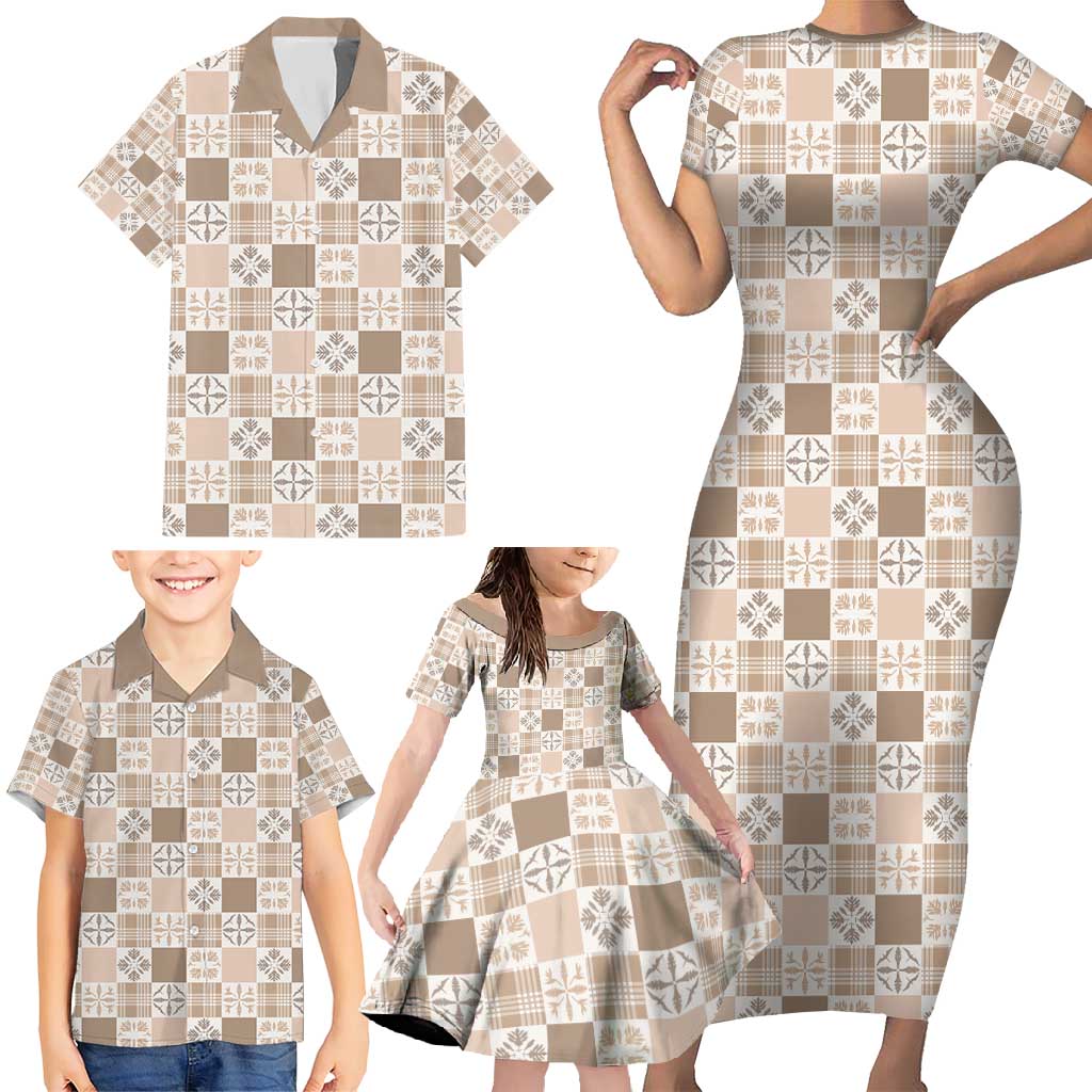 Hawaiian Palaka Quilt Pattern Family Matching Short Sleeve Bodycon Dress and Hawaiian Shirt Hawaii Culture Bird of Paradise Exotic Motif LT9 - Polynesian Pride