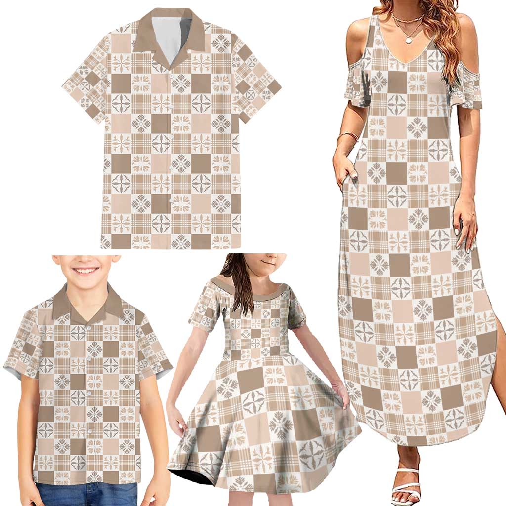 Hawaiian Palaka Quilt Pattern Family Matching Summer Maxi Dress and Hawaiian Shirt Hawaii Culture Bird of Paradise Exotic Motif - Polynesian Pride