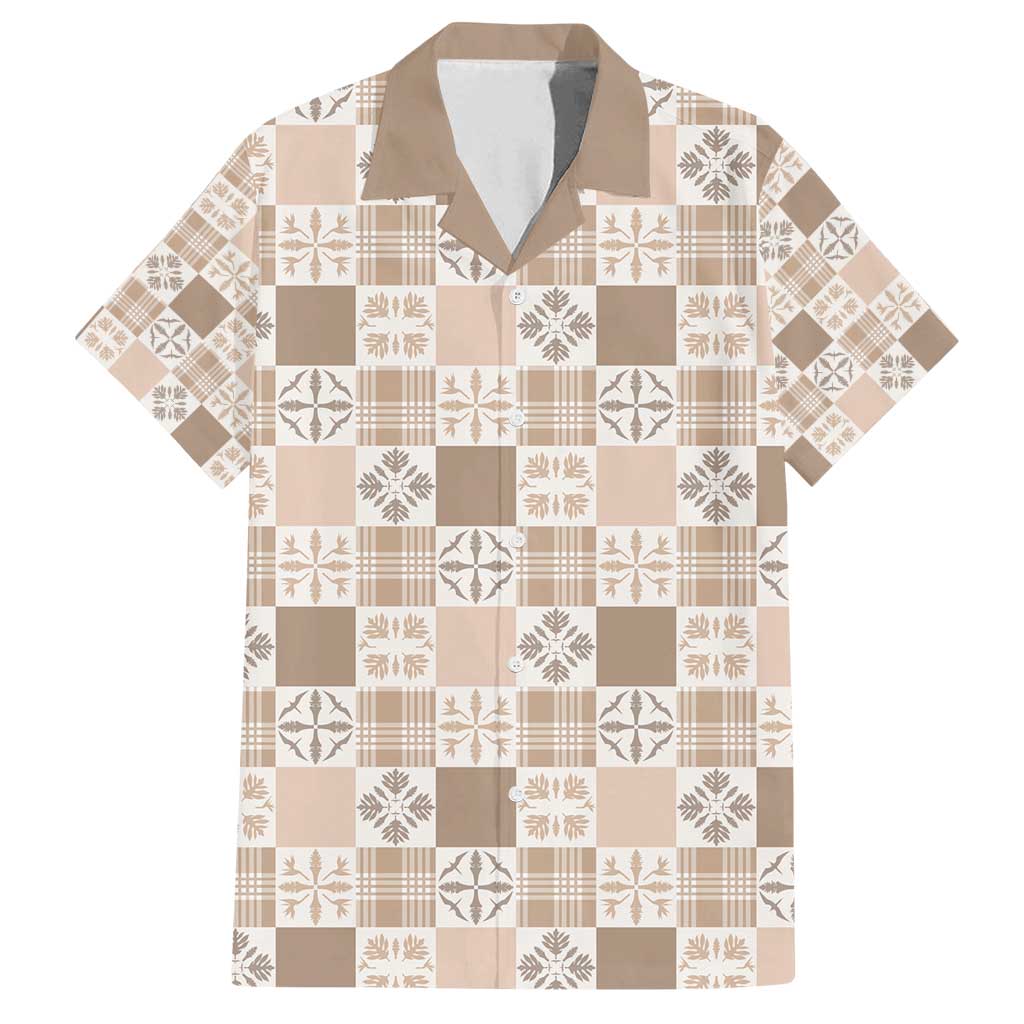 Hawaiian Palaka Quilt Pattern Family Matching Tank Maxi Dress and Hawaiian Shirt Hawaii Culture Bird of Paradise Exotic Motif LT9 Dad's Shirt - Short Sleeve Beige - Polynesian Pride