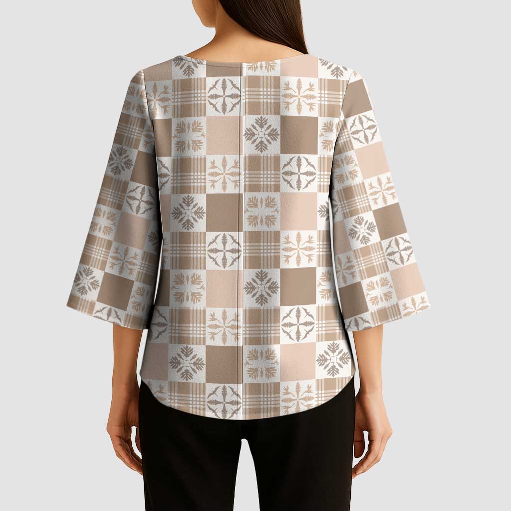 Hawaiian Palaka Quilt Pattern Kimono Sleeve Blouse Hawaii Culture Bird of Paradise Exotic Motif - Polynesian Pride